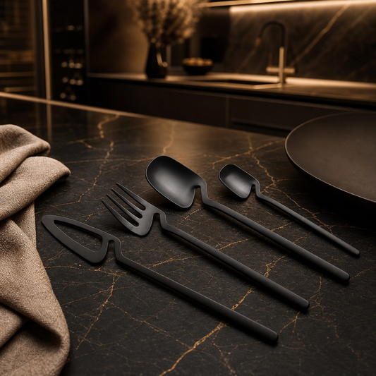 Matte Black Stainless Steel Cutlery Set - 20/30/40 Pieces, Knife, Fork, Spoon
